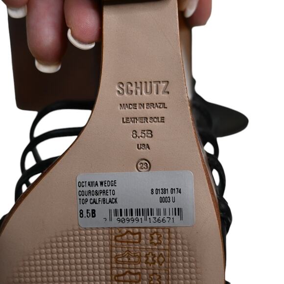 Schutz Womens 8.5 Octavia Wedge Leather Sandal in Black NEW - Picture 8 of 10